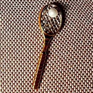 RARE Vintage 14K Yellow Gold Tennis Racket pin Brooch with Pearl.